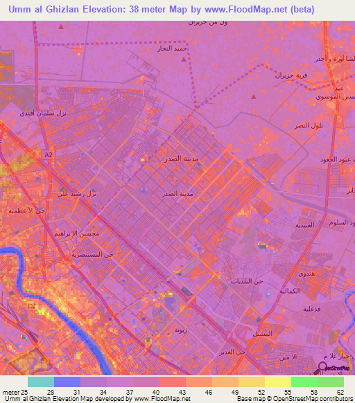 Umm al Ghizlan,Iraq Elevation Map