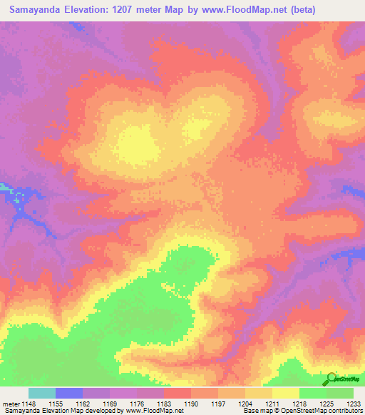 Samayanda,Zambia Elevation Map