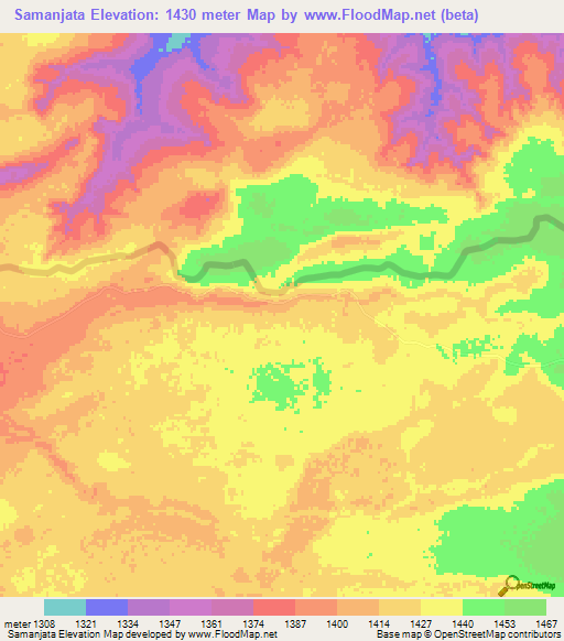 Samanjata,Zambia Elevation Map