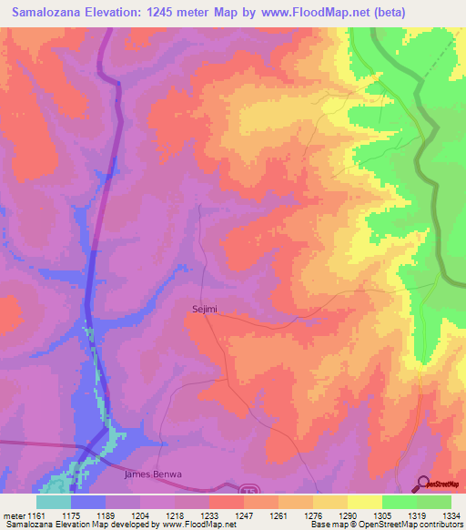 Samalozana,Zambia Elevation Map