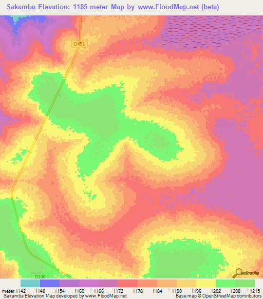 Sakamba,Zambia Elevation Map