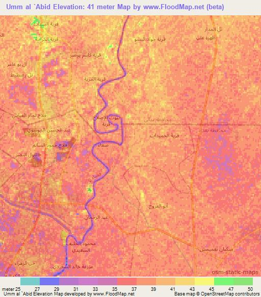 Umm al `Abid,Iraq Elevation Map