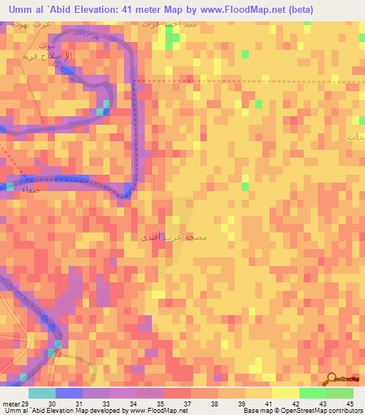 Umm al `Abid,Iraq Elevation Map