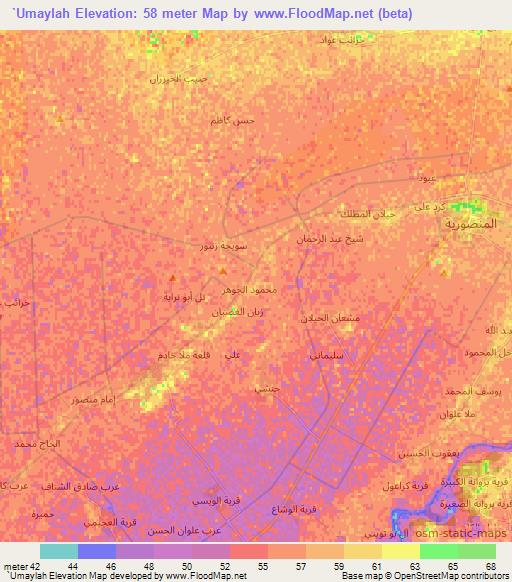 `Umaylah,Iraq Elevation Map