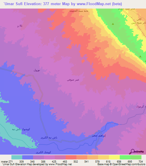 `Umar Sufi,Iraq Elevation Map