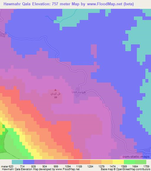 Hawmahr Qala,Iraq Elevation Map