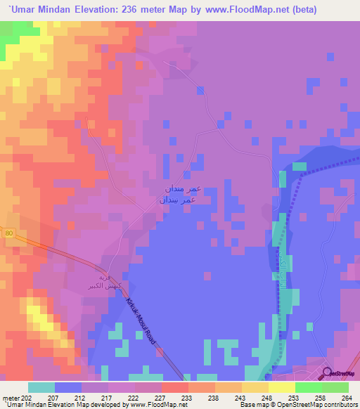 `Umar Mindan,Iraq Elevation Map