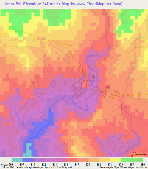 `Umar Bal,Iraq Elevation Map