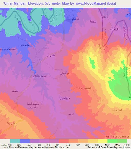 `Umar Mandan,Iraq Elevation Map