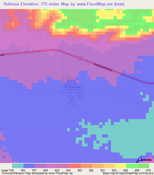 Rufunsa,Zambia Elevation Map