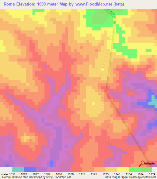 Roma,Zambia Elevation Map