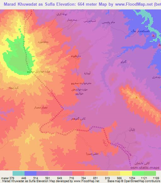 Marad Khuwadat as Sufla,Iraq Elevation Map