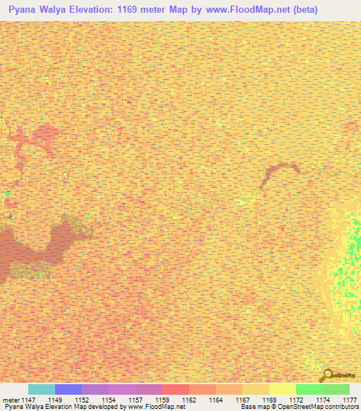 Pyana Walya,Zambia Elevation Map