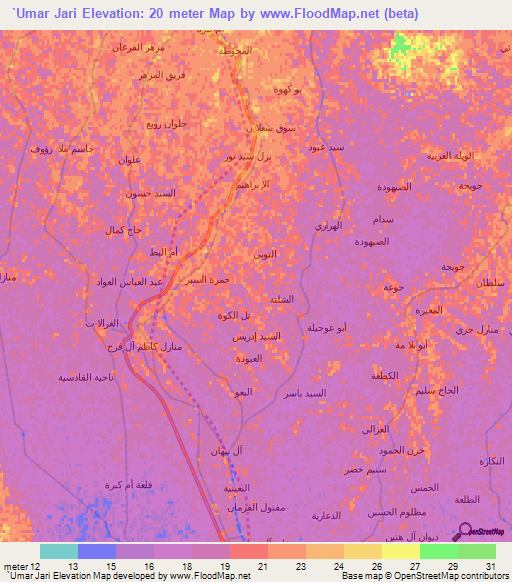 `Umar Jari,Iraq Elevation Map