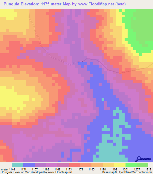 Pungula,Zambia Elevation Map