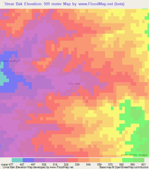 `Umar Bak,Iraq Elevation Map