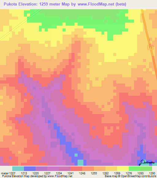 Pukota,Zambia Elevation Map