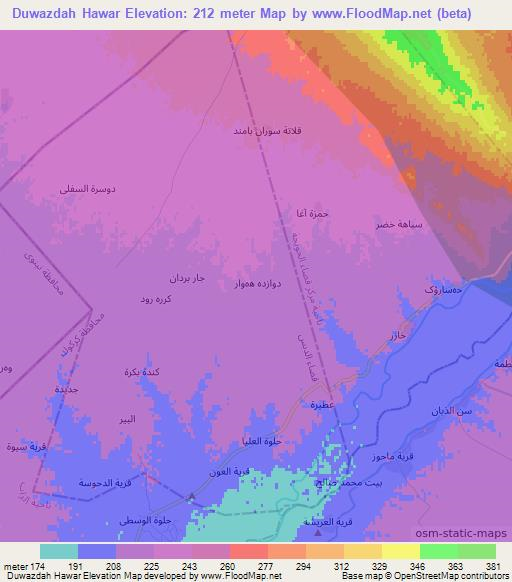 Duwazdah Hawar,Iraq Elevation Map