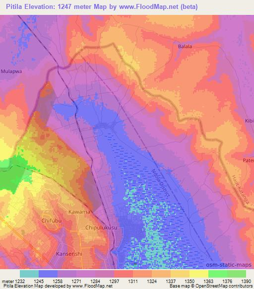 Pitila,Zambia Elevation Map