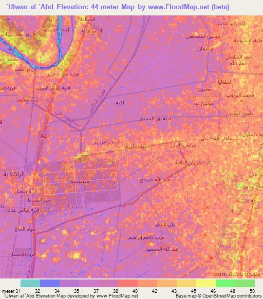 `Ulwan al `Abd,Iraq Elevation Map