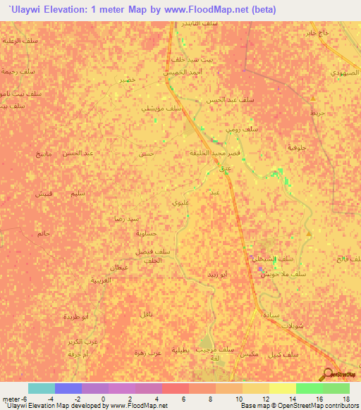 `Ulaywi,Iraq Elevation Map