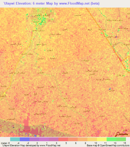 `Ulaywi,Iraq Elevation Map