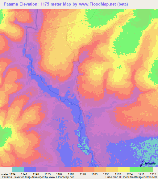 Patama,Zambia Elevation Map