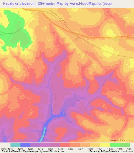 Papaloka,Zambia Elevation Map