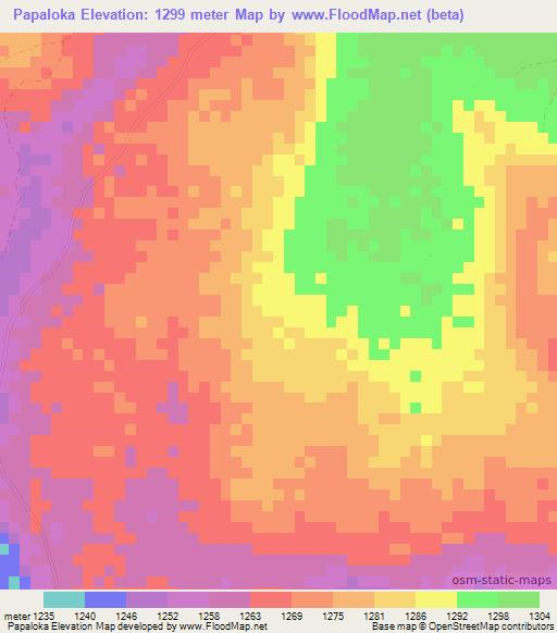 Papaloka,Zambia Elevation Map