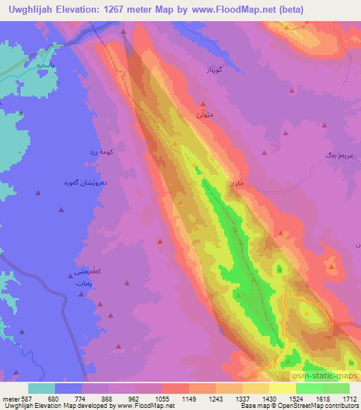 Uwghlijah,Iraq Elevation Map