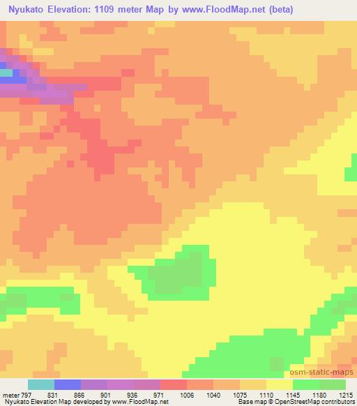 Nyukato,Zambia Elevation Map