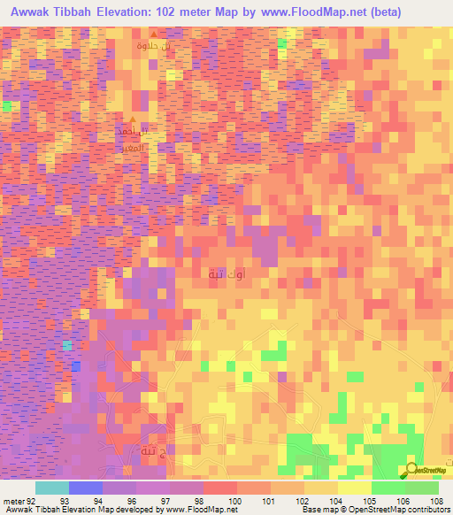 Awwak Tibbah,Iraq Elevation Map