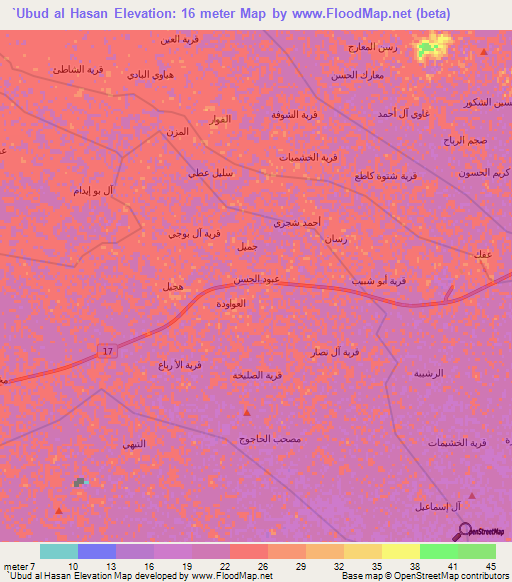 `Ubud al Hasan,Iraq Elevation Map