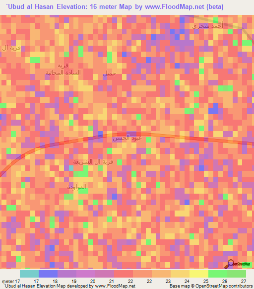 `Ubud al Hasan,Iraq Elevation Map