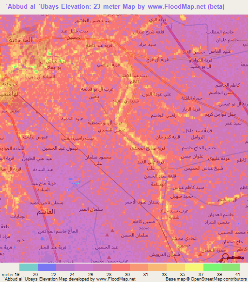 `Abbud al `Ubays,Iraq Elevation Map