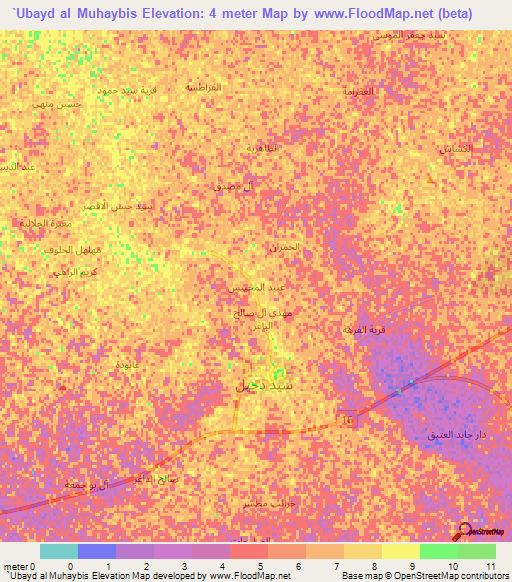 `Ubayd al Muhaybis,Iraq Elevation Map