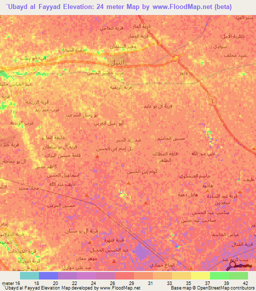 `Ubayd al Fayyad,Iraq Elevation Map