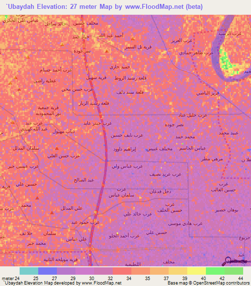 `Ubaydah,Iraq Elevation Map