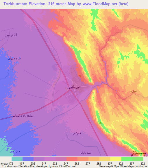 Tozkhurmato,Iraq Elevation Map