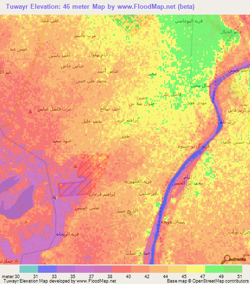 Tuwayr,Iraq Elevation Map