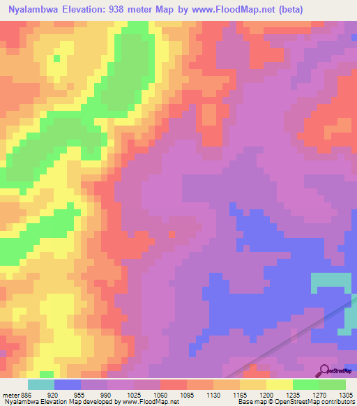 Nyalambwa,Zambia Elevation Map