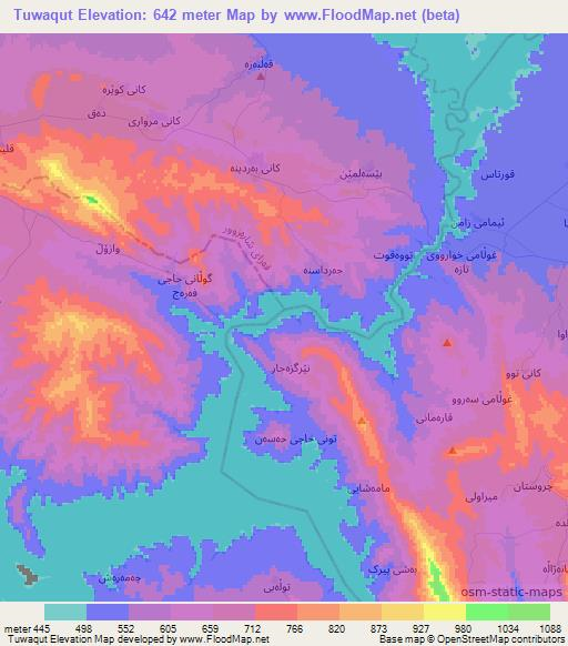 Tuwaqut,Iraq Elevation Map