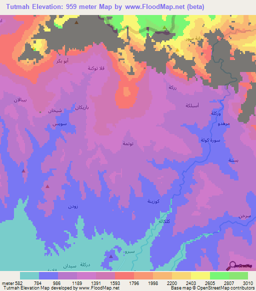 Tutmah,Iraq Elevation Map