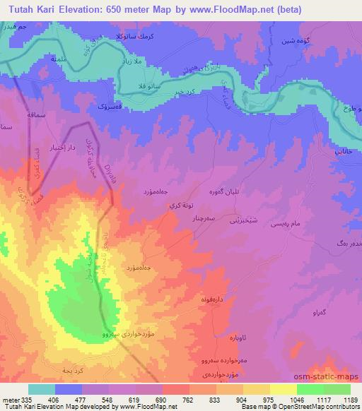 Tutah Kari,Iraq Elevation Map