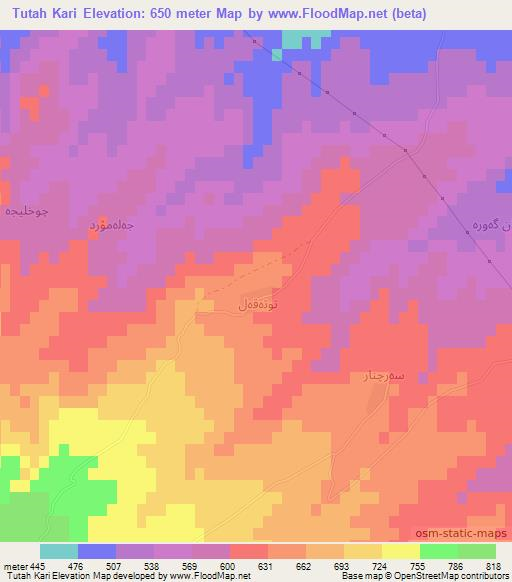 Tutah Kari,Iraq Elevation Map