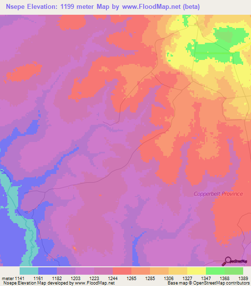 Nsepe,Zambia Elevation Map