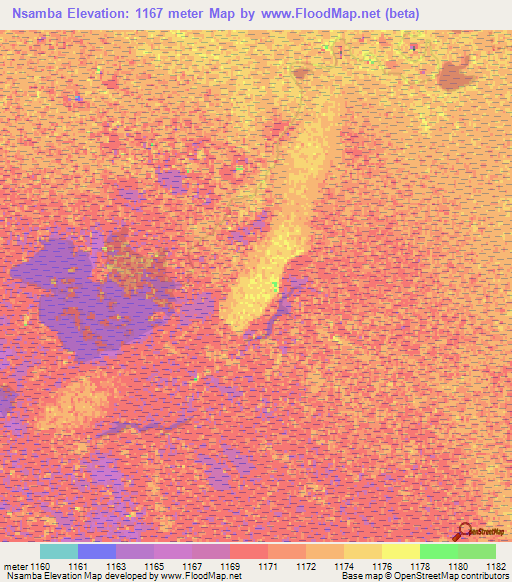 Nsamba,Zambia Elevation Map