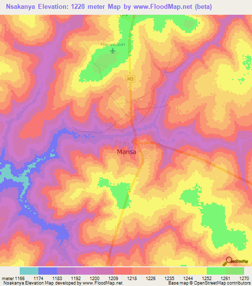 Nsakanya,Zambia Elevation Map