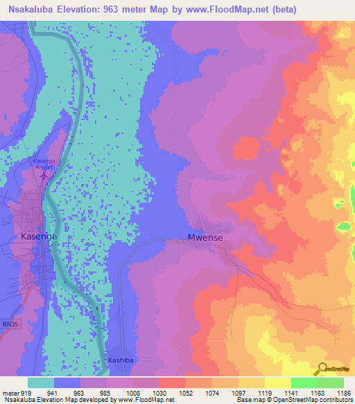 Nsakaluba,Zambia Elevation Map