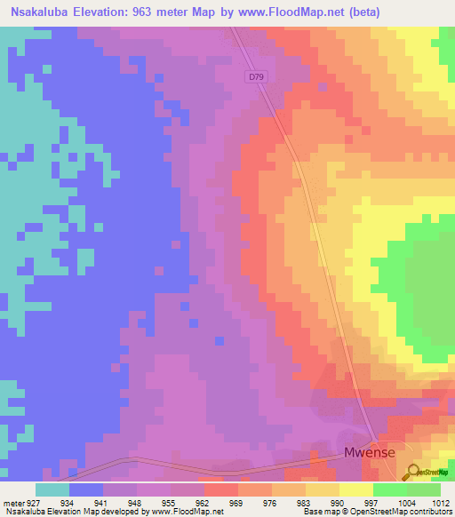 Nsakaluba,Zambia Elevation Map